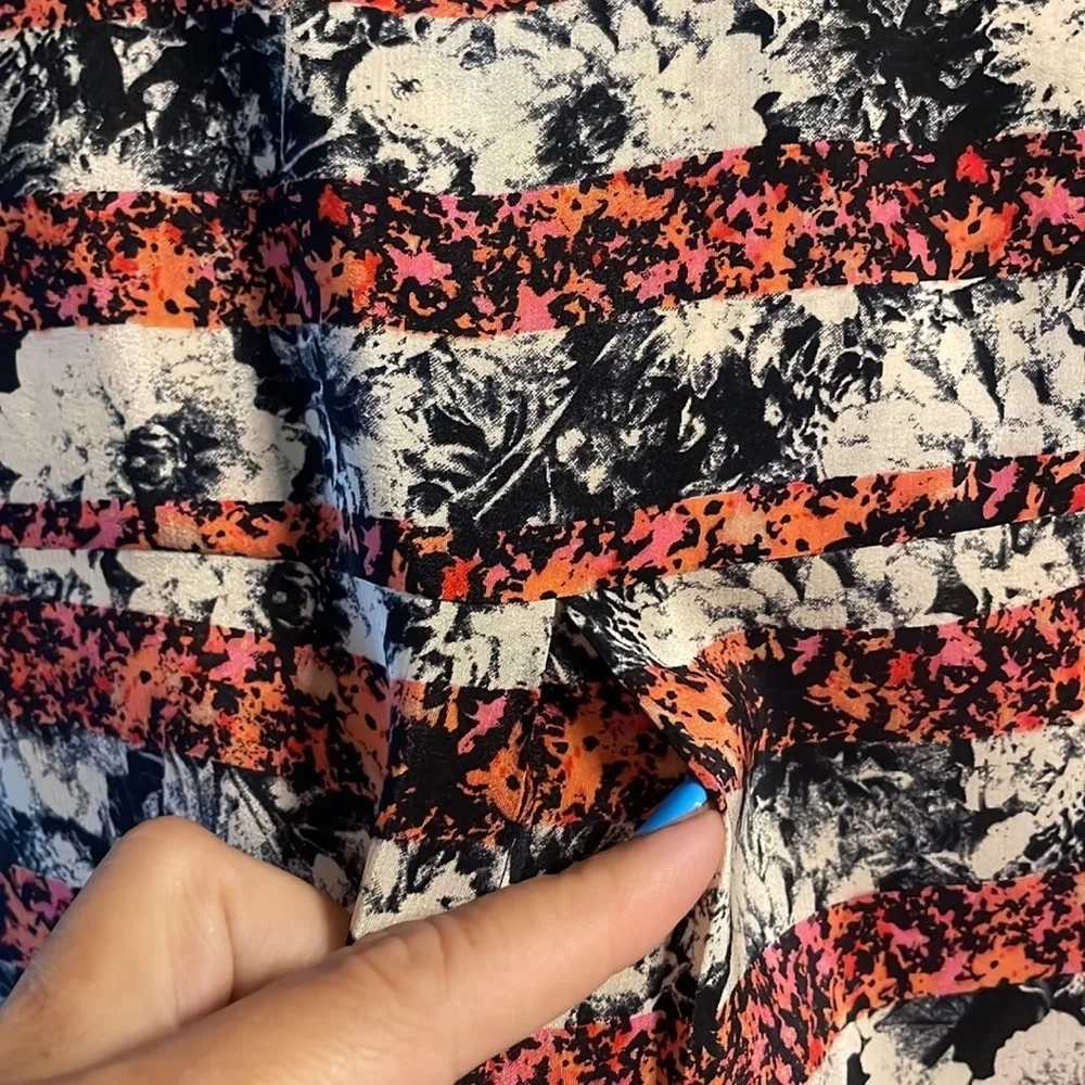 MADEWELL Broadway Broome floral striped 100% SILK 1/2 way button front blouse L